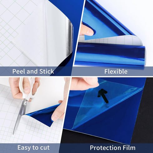WESTICK Blue Mirror Sticker Sheet Self Adhesive Mirror Wallpaper Peel and Stick Wall Sticker Mirror Contact Paper for Bedroom Kitchen Cabinets App...